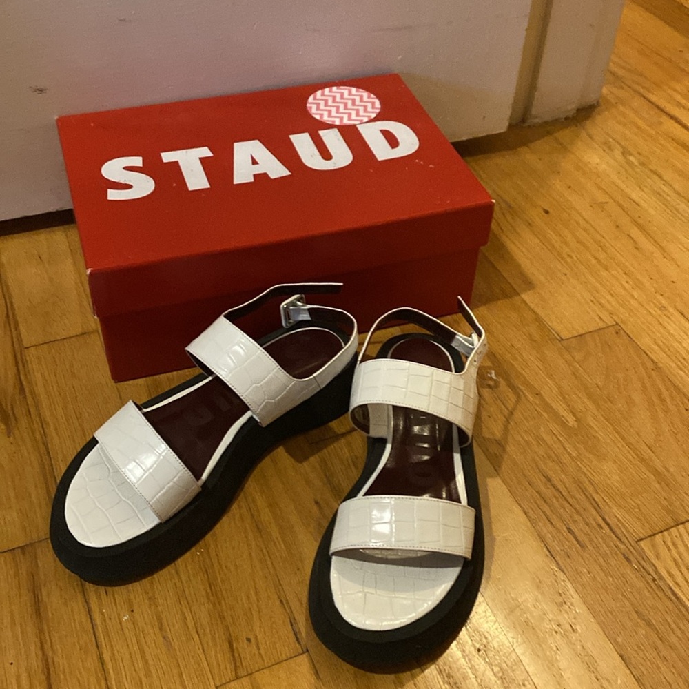 STAUD White Croc Nicky Sandals. Sz. 37/ 6.5-7 - Picture 10 of 15